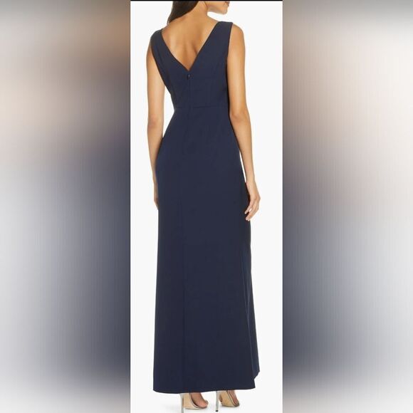 Eliza J Ruffle Front Gown NWT size 6 Navy Blue - Picture 2 of 5
